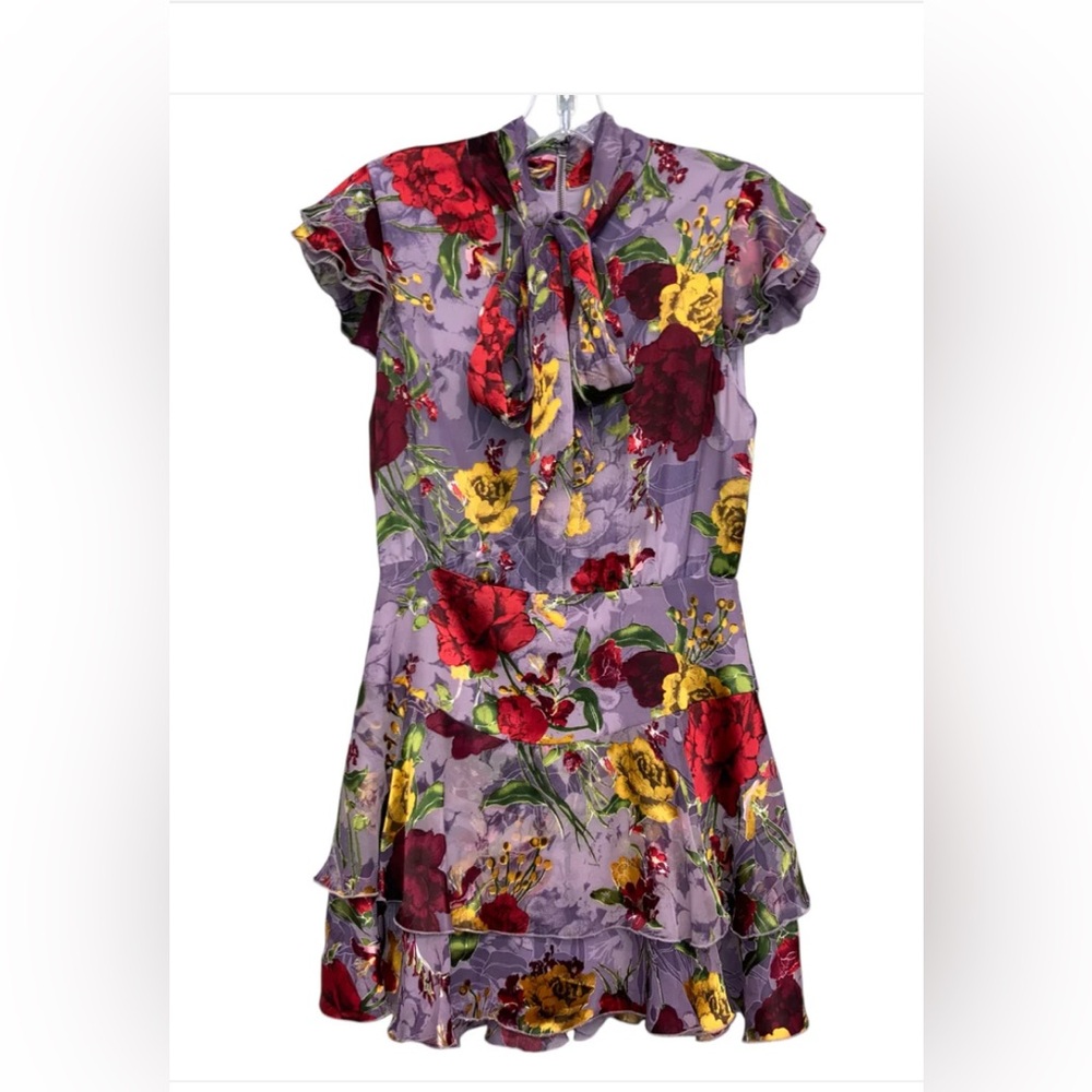 Alice + Olivia Floral Dress in Purple, Red, and Yellow